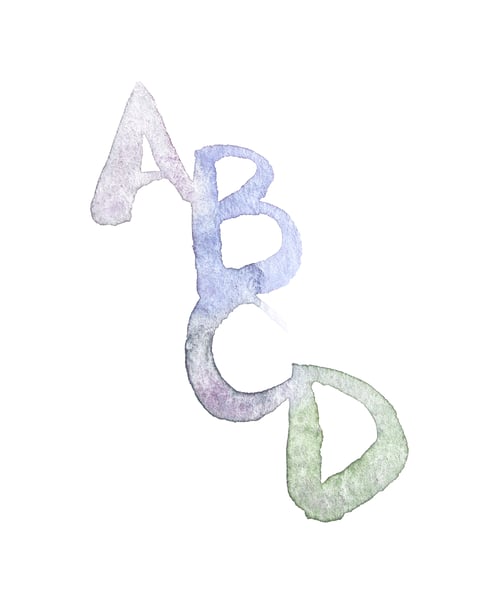 Preview: Artistic watercolor alphabet design with abcd letters in soft pastel colors