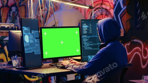 Preview: Hacker uses green screen PC to code
