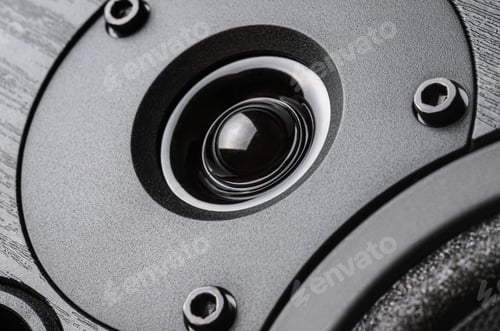 Preview: Black high-frequency tweeter speaker close-up.