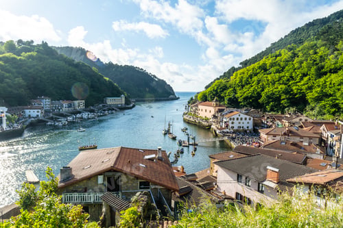 Preview: Bahia Pasajes and the coastal municipality Pasajes San Juan next to San Sebastian, Gipuzkoa, Spain