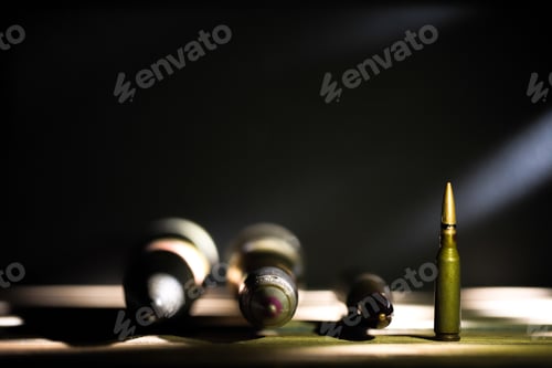 Preview: weapons, cartridge on wooden background