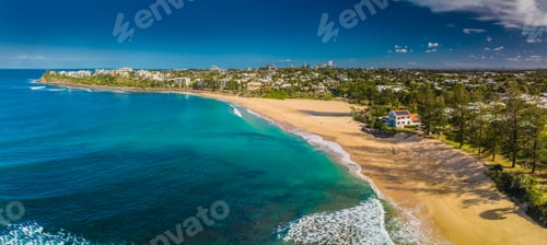 Preview: Aerial panoramic images of Dicky Beach, Caloundra, Australia