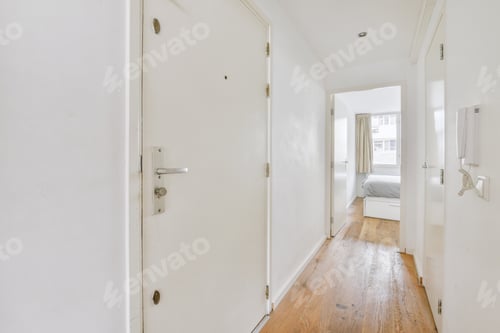 Preview: Narrow corridor with doors and lamp
