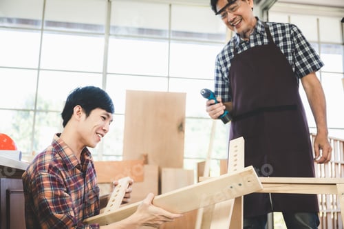 Preview: professional carpenters woodworking teamwork together creatively