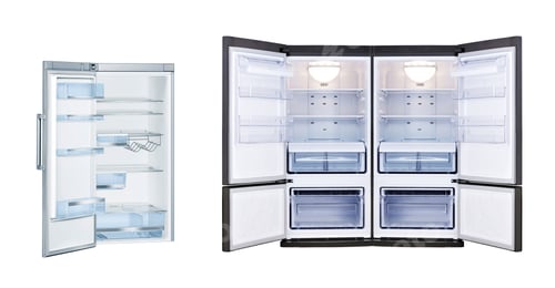 Preview: Refrigerators with open doors isolated