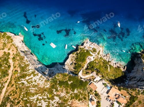 Preview: Aerial view of Agios Nikolaos blue caves in Zakynthos (Zante)