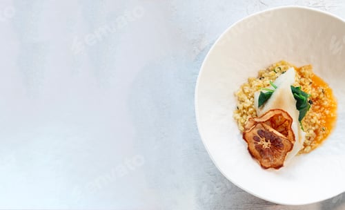 Preview: seafood risotto, copy space