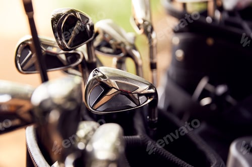 Preview: Close Up Of Clubs In Bag On Golf Buggy