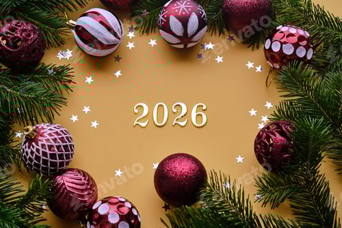 Visualização: Fundo amarelo de Ano Novo com o número do próximo ano de 2026.