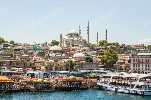 Preview: Bustling waterfront with historic mosques in the background
