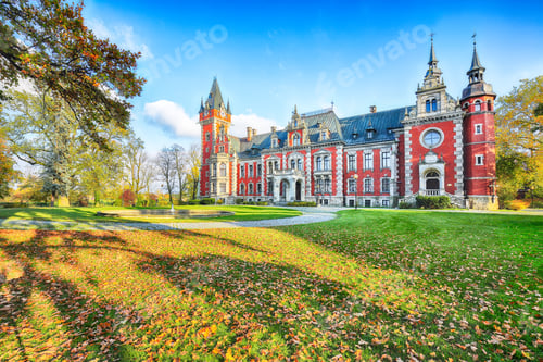 Preview: Breathtaking autumn landscape with Plawniowice palace.