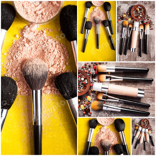 Preview: Collage of make up brushes and cosmetic beauty powder