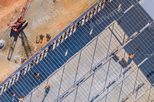 Preview: Building of steel structure roof truss frame during construction a metal warehouse
