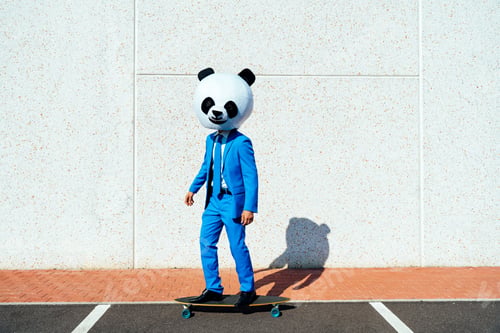 Preview: Storytelling image of a couple wearing giant panda head
