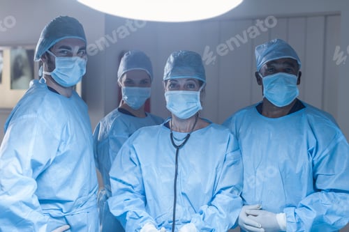 Preview: Medical Professionals in Surgical Scrubs and Masks