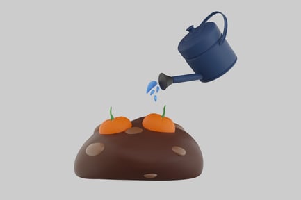 Preview: Pumpkins in soil with watering can