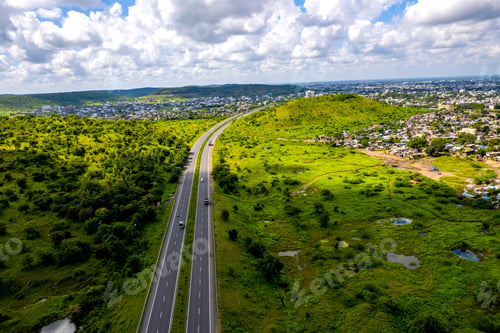 Preview: Aerial view of traffic on highway, India.