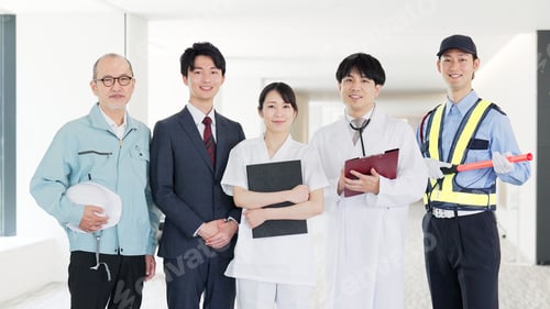 Preview: People of various professions standing with smiles