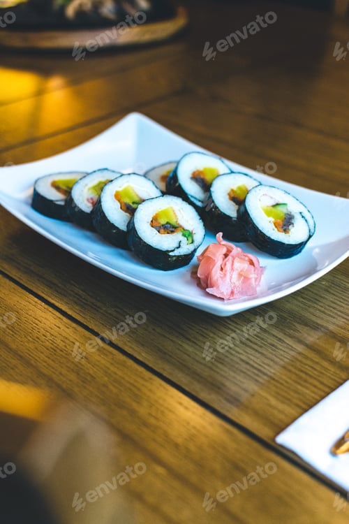 Preview: Traditional Korean Gimbap rice rolls with fermented vegetables