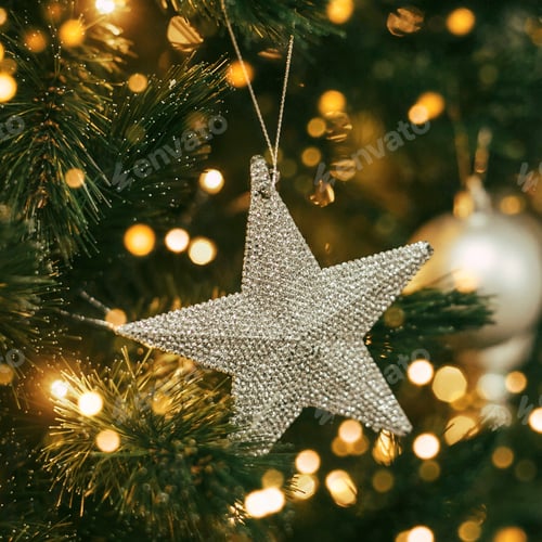 Preview: Christmas tree with silver and gold ornaments. Merry Christmas and happy new year concept.
