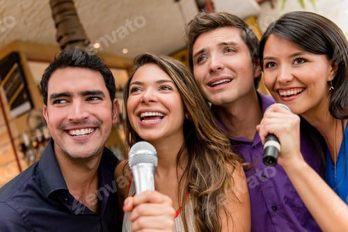 Preview: Group Of People Karaoke Singing At The Bar Having Fun
