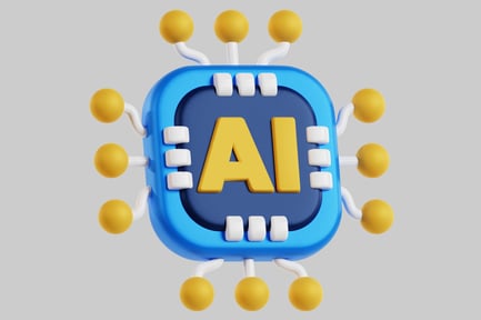 Visualização: Visão detalhada de um microchip azul e amarelo com equipe de especialistas