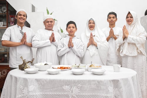 Preview: Family muslim gesturing hands apologize and welcoming