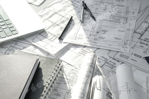 Preview: Architects concept, engineer architect designer freelance work on start-up project drawing, construc