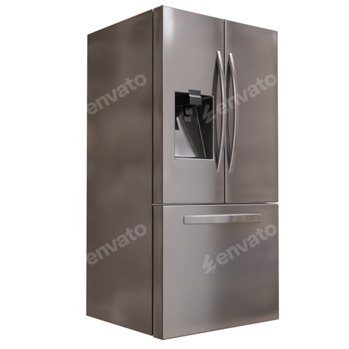 Preview: Silver Refrigerator on a White Background