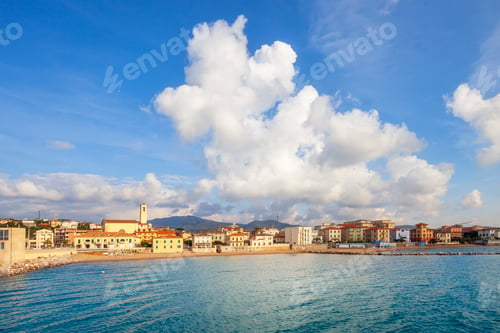 Preview: San Vincenzo beach and seafront panoramic view. Tuscany, Italy.