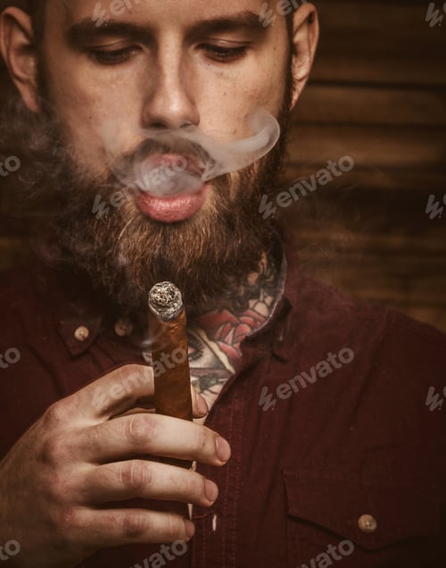 Preview: Brutal tattooed male with cigar