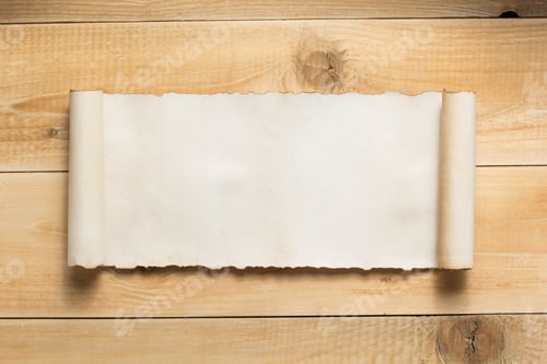 Preview: curved or scrolled paper on wooden background