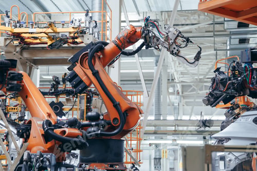 Preview: Automotive production line. Robotic Welding car body. Modern car Assembly plant
