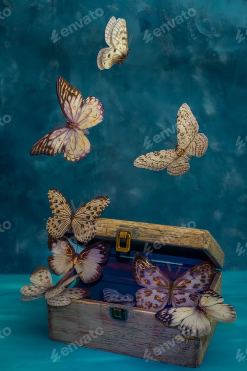 Preview: butterflies flying blue background