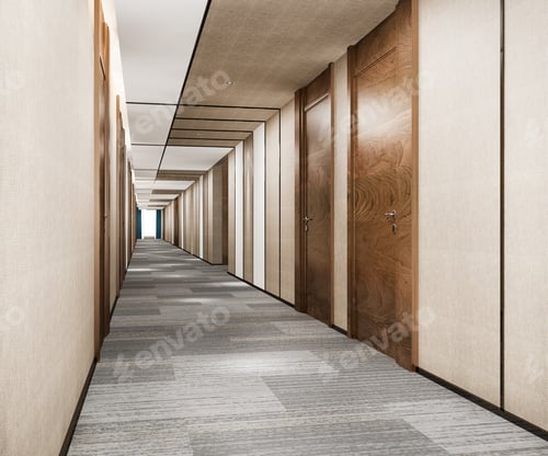 Preview: 3d rendering modern luxury wood and tile hotel corridor
