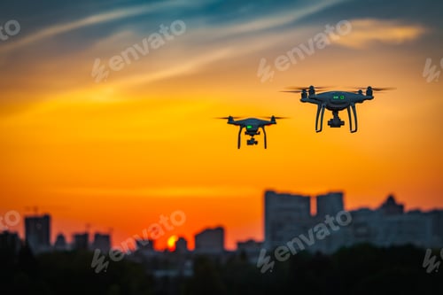 Preview: Two drone quad copters with high resolution digital camera flying