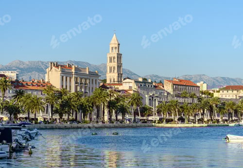 Preview: Waterfront cityscape of Split under the blue sky on a sunny day