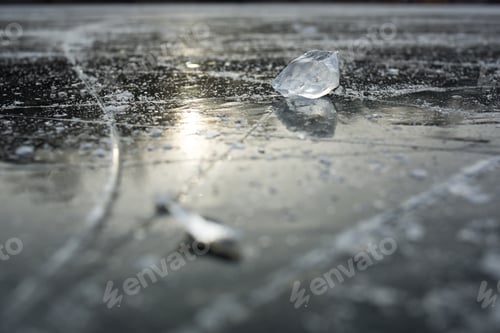 Preview: Ice Shard on Frozen Surface in Winter Light