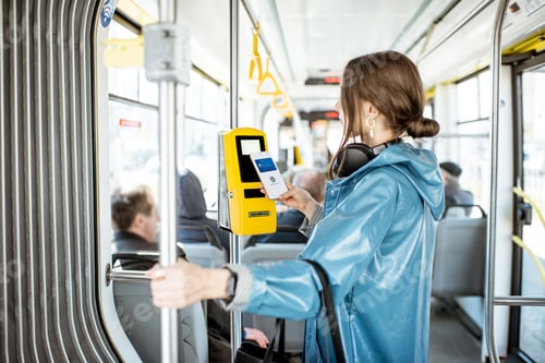 Preview: Woman paying with phone for the public tarnsport