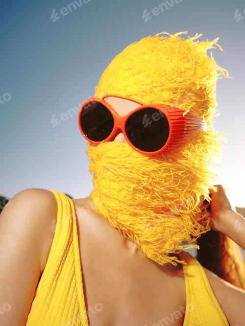 Preview: Yellow dress, woman, sunglasses a woman wearing a vibrant yellow dress, stylish sunglasses, and a