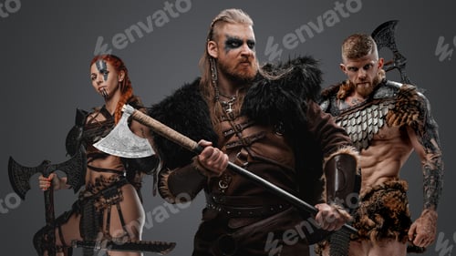 Preview: Redhead viking with two male and female warriors