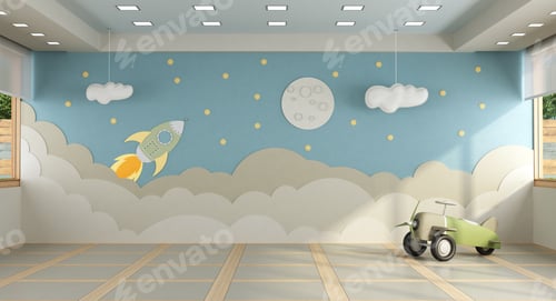 Preview: Playroom without furniture with decoration on backgroun wall