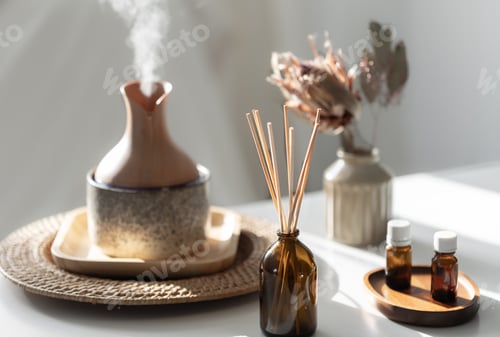 Preview: Spa composition with incense sticks, air humidifier and aroma oils.