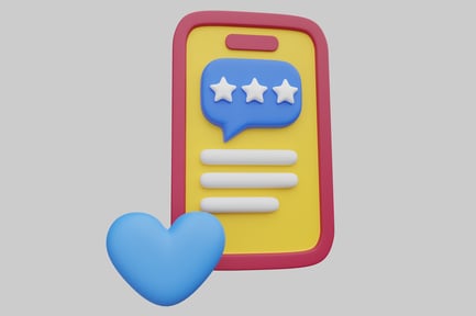 Preview: Yellow rectangle with rounded corners, featuring a red border, a blue speech bubble with three white stars inside