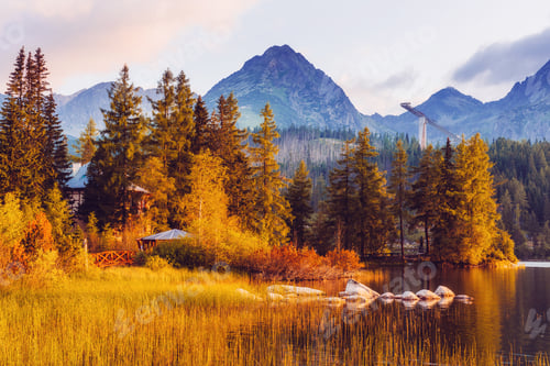 Preview: Majestic mountain lake in National Park High Tatra. Strbske pleso, Slovakia, Europe
