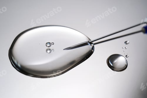 Preview: A drop of medicine flowing from a syringe with a needle.