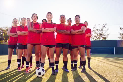 Preview: Portrait Of Womens Football Team Training For Soccer Match On Outdoor Astro Turf Pitch
