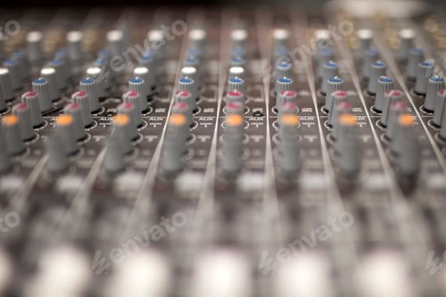Close Up Audio Mixing Console for Music Production