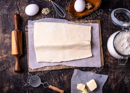 Preview: Raw puff pastry dough with baking ingredient