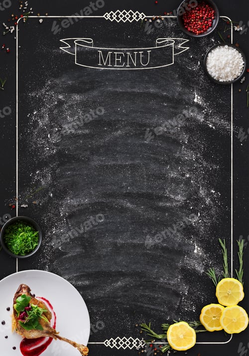 Preview: Black chalkboard as mockup for restaurant menu